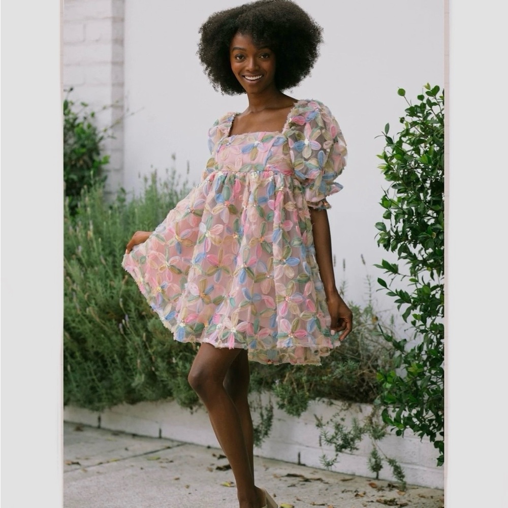 STORIA pastel floral appliqué babydoll dress - Picture 7 of 7